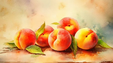 Watercolor painting of peachesの素材