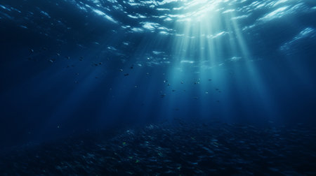 A dark blue ocean, underwater landscapeの素材
