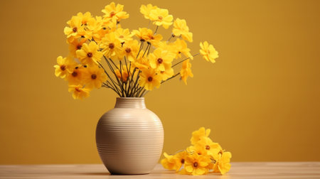 Yellow flowers in a white vaseの素材