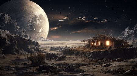 A house on an unknown planet in spaceの素材