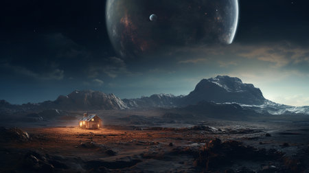 A house on an unknown planet in spaceの素材