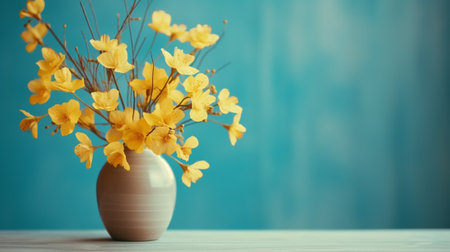 Yellow flowers in a white vaseの素材