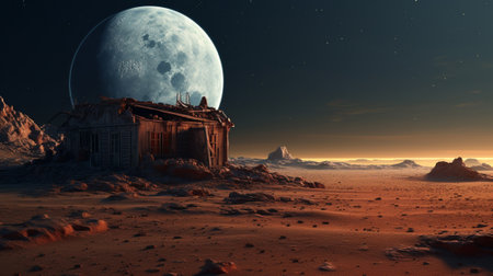 A house on an unknown planet in spaceの素材