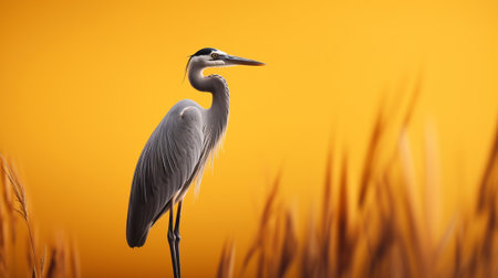 Minimalist design of a heron on the yellow backgroundの素材