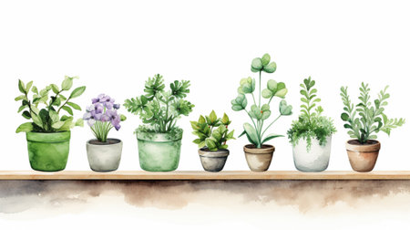 A set of plants painted in watercolor in clipart styleの素材
