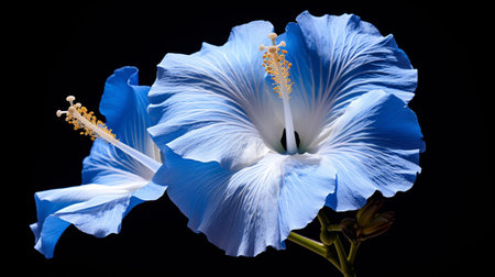 Blue-white hibiscus on a black backgroundの素材
