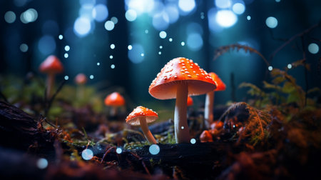 A picture of amanita muscaria mushrooms in neon styleの素材