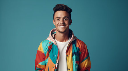 A man in colorful clothes on a blue backgroundの素材