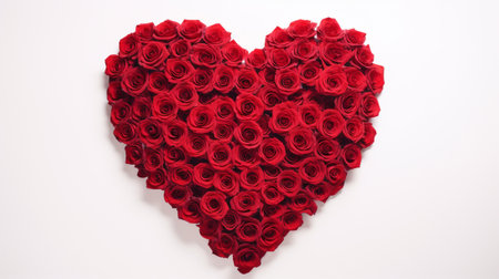 Roses in the shape of a heart on a white backgroundの素材