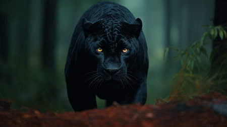 A black panther walking looking at the cameraの素材