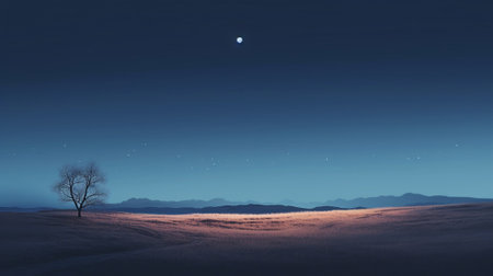 A night landscape with the sky lit by a full moonの素材