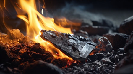 A close-up fire in which wood is burningの素材