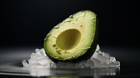 A frozen avocado on a surfaceの素材
