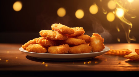 Golden chicken nuggets on a plateの素材