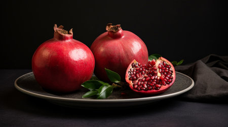 Ripe pomegranates on a ceramic plateの素材