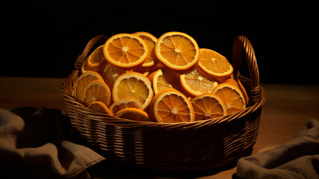 Dried orange slices in a basketの素材