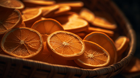 Dried orange slices in a basketの素材