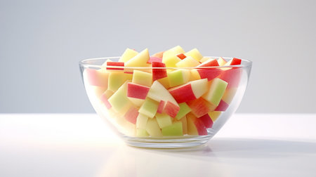 A glass bowl with apple piecesの素材
