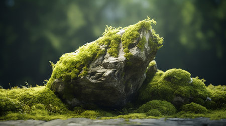 A stone with green moss on itの素材