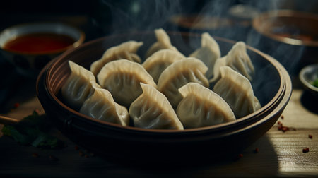 Dough dumplings on a plateの素材