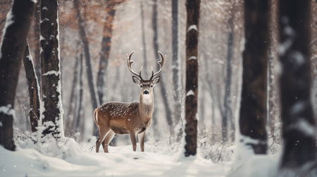 A deer in the forest in winterの素材