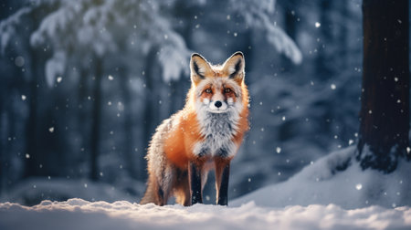 A fox in the forest in winterの素材