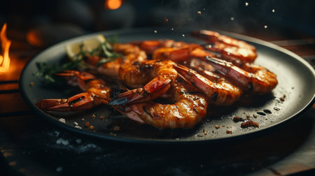 Grilled shrimp on a plateの素材