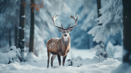 A deer in the forest in winterの素材