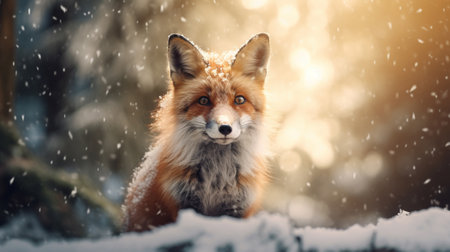 A fox in the forest in winterの素材