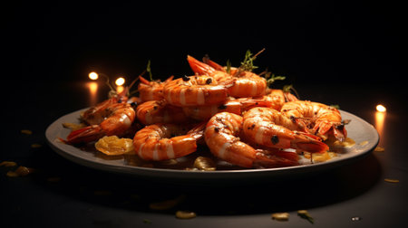 Grilled shrimp on a plateの素材