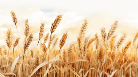 A field of wheat in watercolor in clipart styleの素材