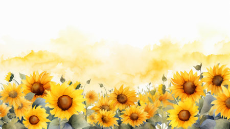 A string of sunflowers in watercolor in clipart styleの素材
