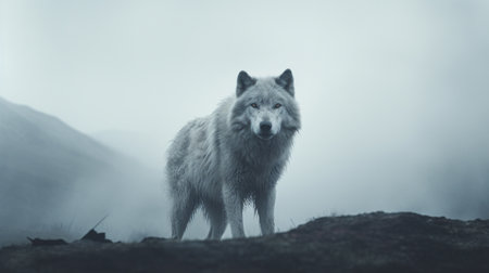 A wolf on a plain in the fogの素材
