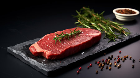 A beef steak on a ceramic plateの素材