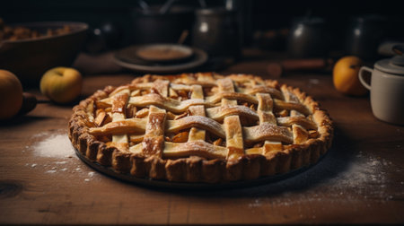 An apple pie on the tableの素材