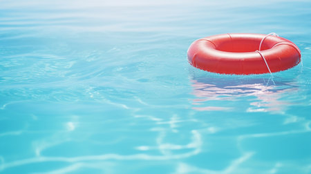 A lifebuoy floats in the poolの素材