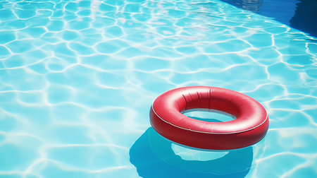 A lifebuoy floats in the poolの素材