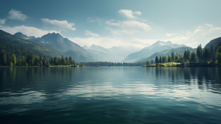 The landscape of a tranquil lakeの素材