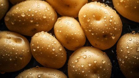 Potatoes with water drops, patternの素材