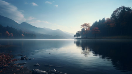 The landscape of a tranquil lakeの素材