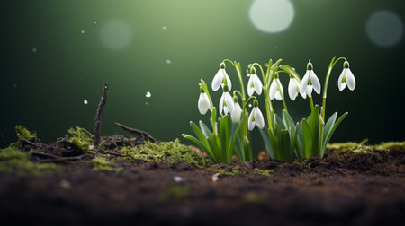 Snowdrops coming out of the groundの素材