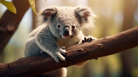 A koala bear on a tree branchの素材