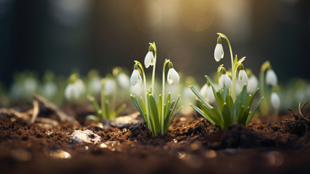 Snowdrops coming out of the groundの素材