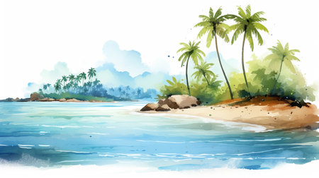 A tropical beach, in watercolor clipart styleの素材
