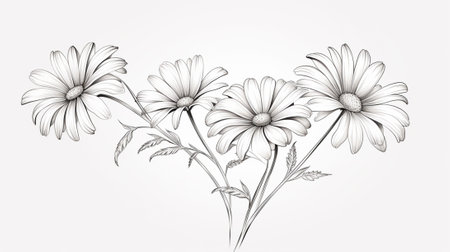 A line drawing of daisiesの素材