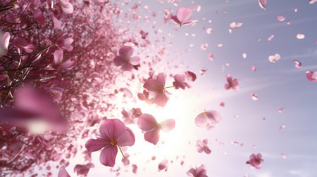 The flower petals of the blossoming trees fallの素材