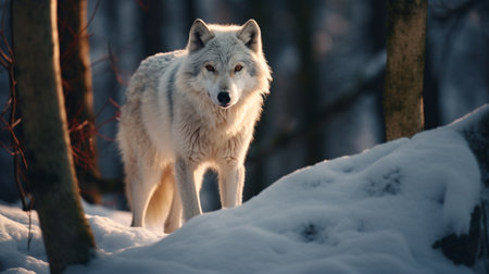 A white wolf in the forest in winterの素材