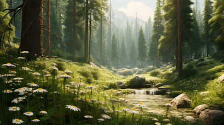 A forest meadow full of flowersの素材