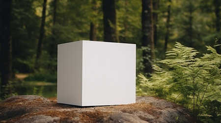 A white box, mockup design, in the forestの素材