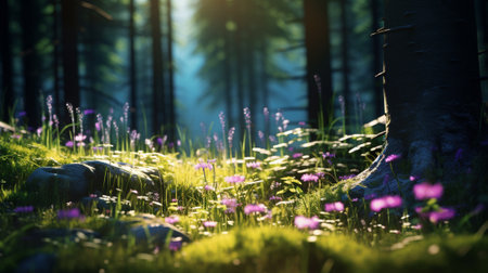 A forest meadow full of flowersの素材